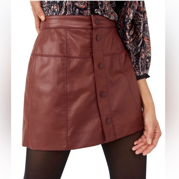 Womens Free People Maisie Button Vegan Leather Skirt Double Dare Burgundy - Picture 1 of 9